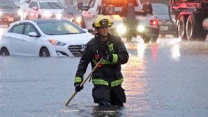 Multiple vehicles became stranded in high water in Surrey, with King George Boulevard at 128 Street and 76 Avenue at 152 Street particularly affected. (CTV News)