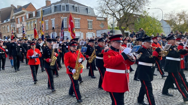 A Remembrance Day parade is held in Ypres, Belgium, on Nov. 11, 2024. (Derek Haggett/CTV Atlantic) 