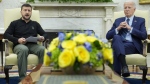 U.S. President Joe Biden listens as Ukraine's President Volodymyr Zelenskyy speaks during their meeting in the Oval Office of the White House on Sept. 26, 2024. (Susan Walsh/AP Photo)