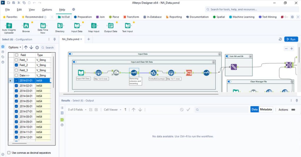 The Alteryx Designer UI.