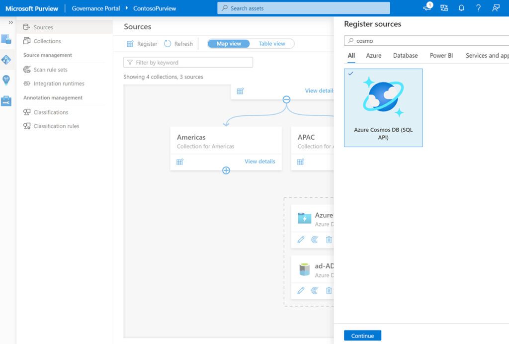 Connecting a Cosmos DB to MS Purview.