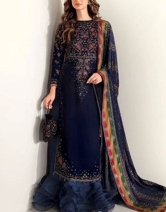 Luxury Heavy Embroidered Velvet Dress with Emb. Chiffon Dupatta (DZ17606)