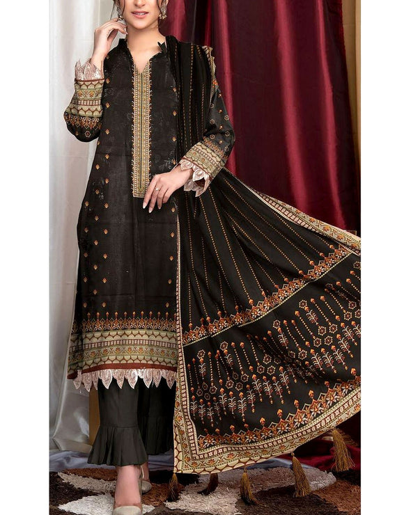 Digital Print Black Khaddar Suit 2024 with Khaddar Dupatta (DZ17597)