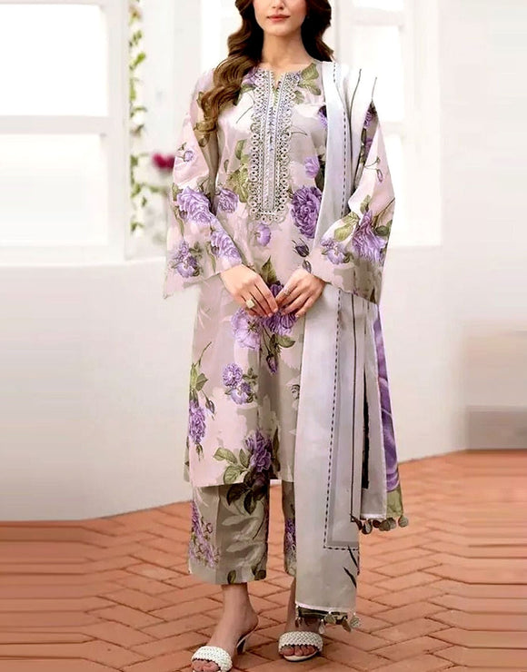 All-Over Digital Print Dhanak Suit with Dhanak Shawl (DZ17586)