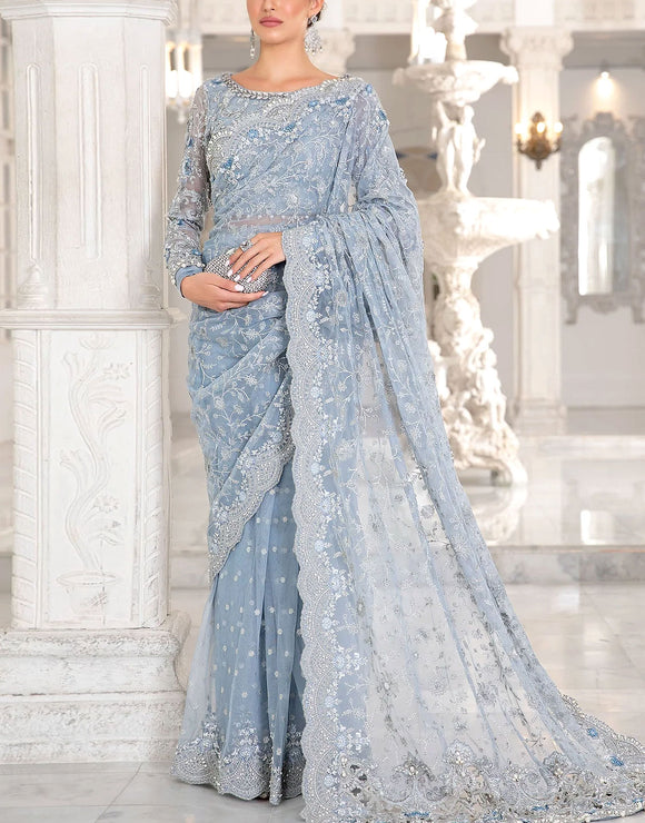 Handwork Heavy Embroidered Net Saree Dress 2024 (DZ15949)