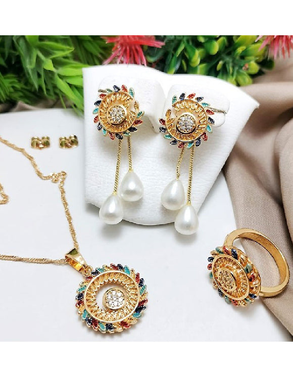 Adorable Gold Plated Necklace Set with Ring (DZ16447)