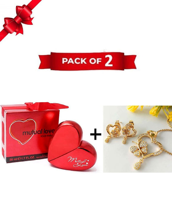 Combo of Heart Shape Necklace Set & Mutual Love Perfume for Her (DZ16516)