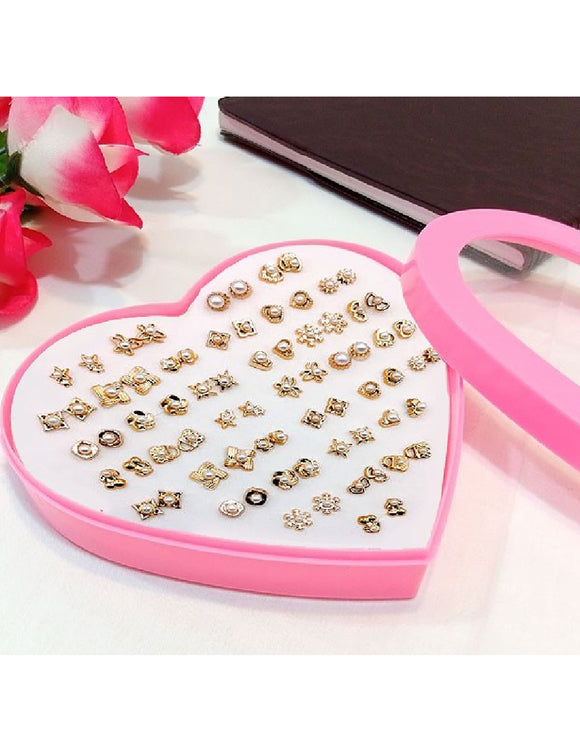 36 Pairs Golden Stud Earrings Set for Girls with Heart Shape Gift Packing (DZ16557)