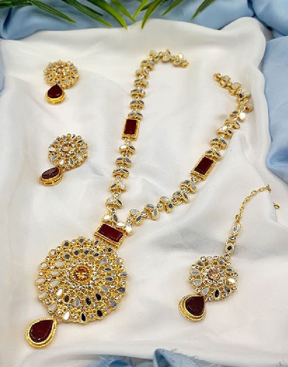 Elegant Golden Jewelry Set with Earrings & Tikka (DZ16577)