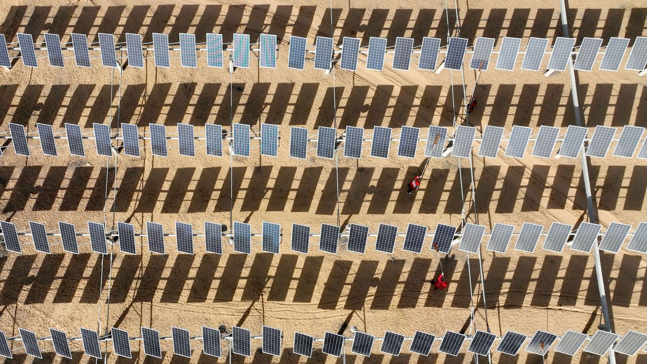 Photovoltaic panels at a photovoltaic power station in Yinchuan, China