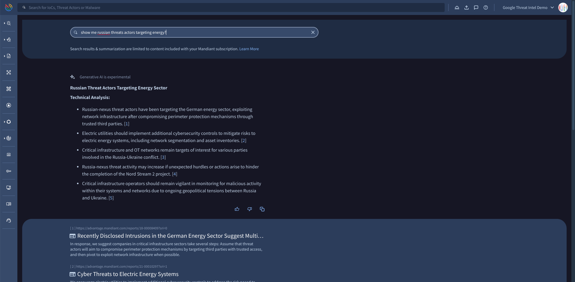 Google Threat Intel Demo screen