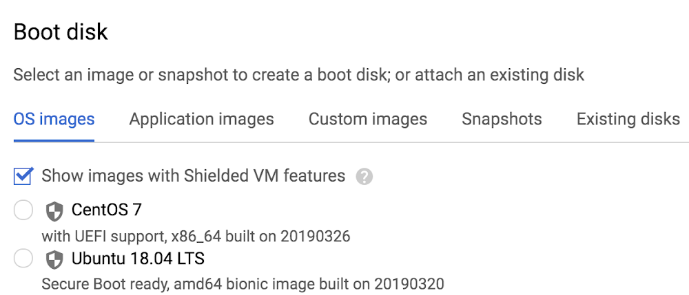 Show images with Shielded VM features