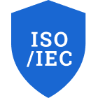 A blue shield logo for ISO and IEC