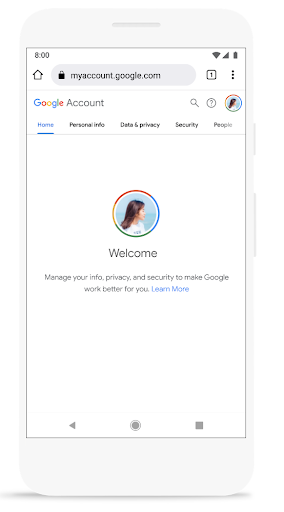 Welcome screen of a person’s Google Account