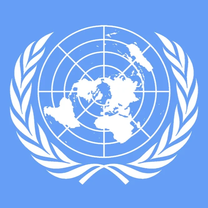 The United nations logo on a sky blue background