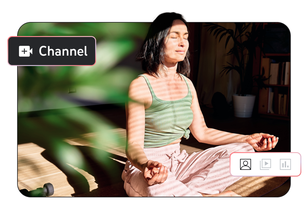 Image of a woman sitting in a meditation pose with the word ‘Channel’ in the corner of the screen.