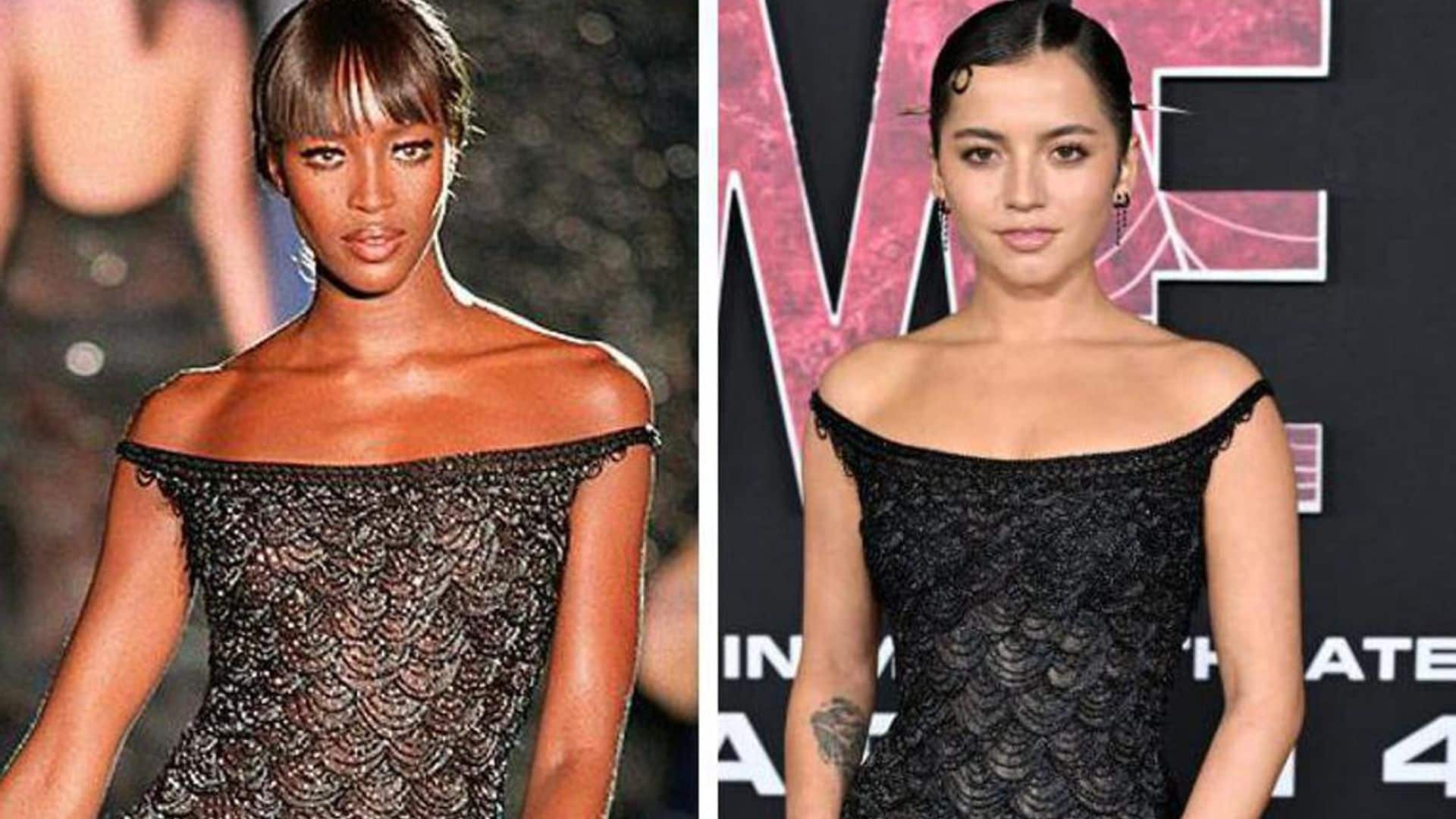 Isabela Merced wears Versace dress worn by Naomi Campbell to ‘Madame Web’ premiere