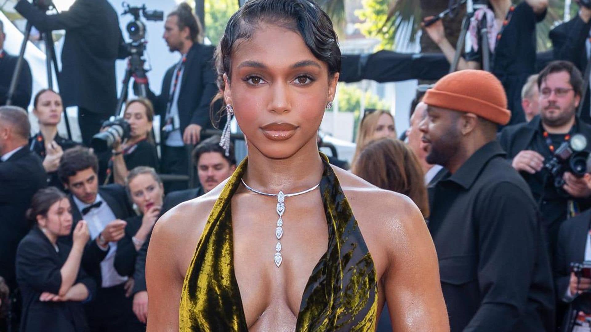 Lori Harvey wears a plunging sheer halter gown at the ‘Asteroid City’ premiere at Cannes