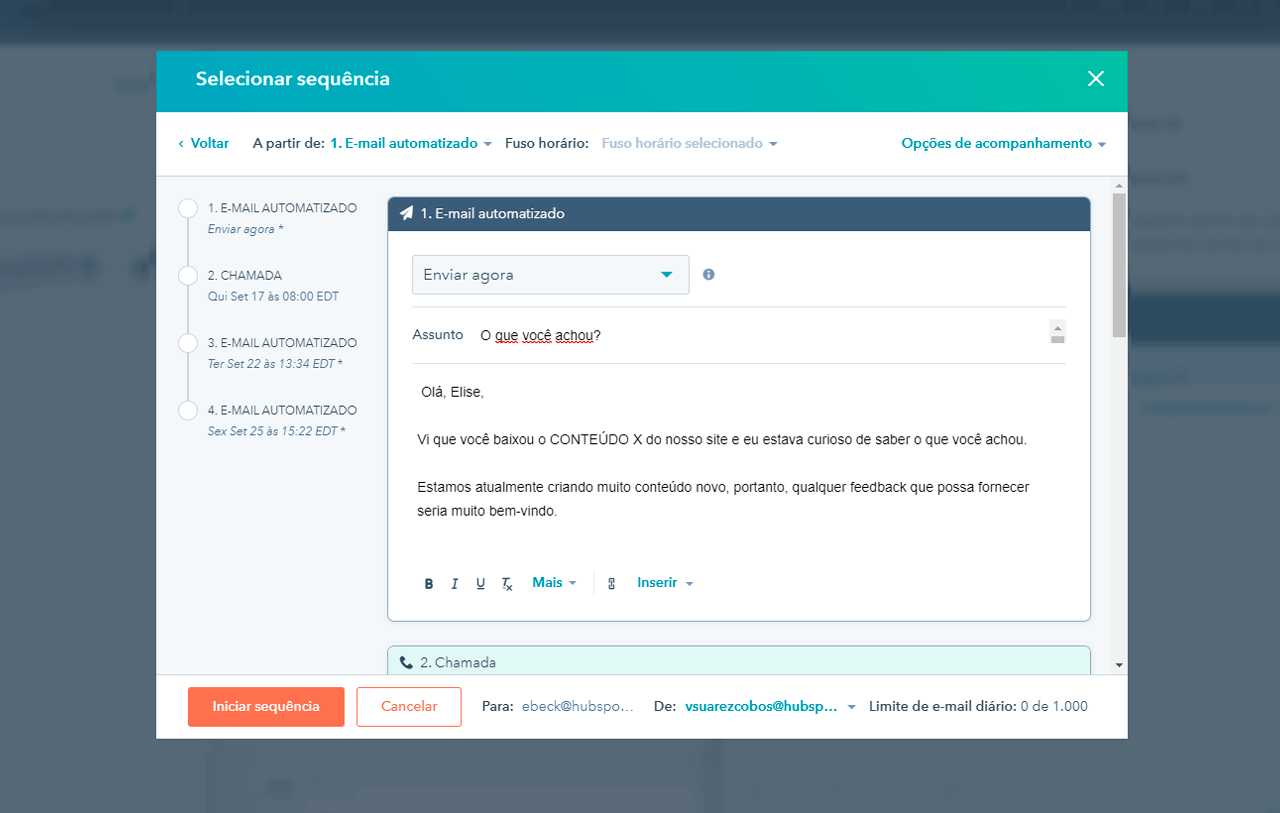 crie e-mails de venda automatizados com o Sales Hub da HubSpot