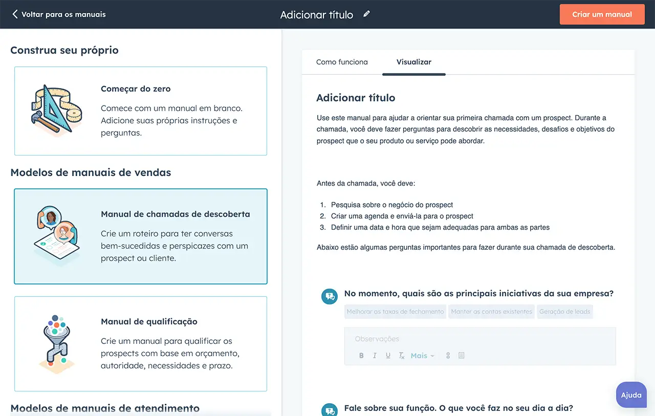 template de playbook de vendas - captura de tela do Software de Vendas da HubSpot