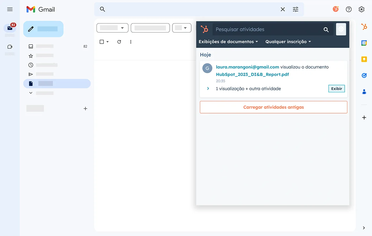 rastreamento de documentos da HubSpot notifica time de vendas quando um prospect abre um e-mail 