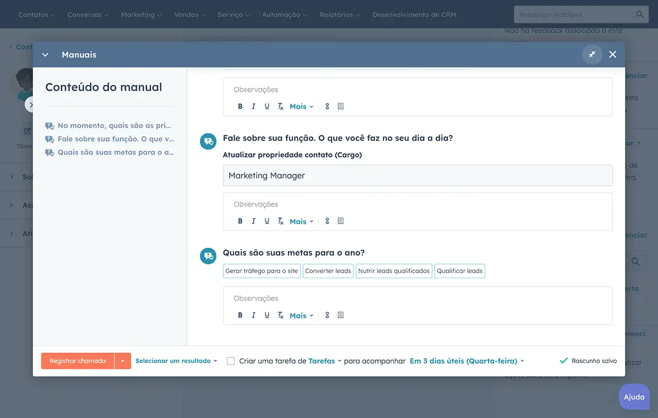 como criar um playbook de vendas - captura de tela do software da HubSpot