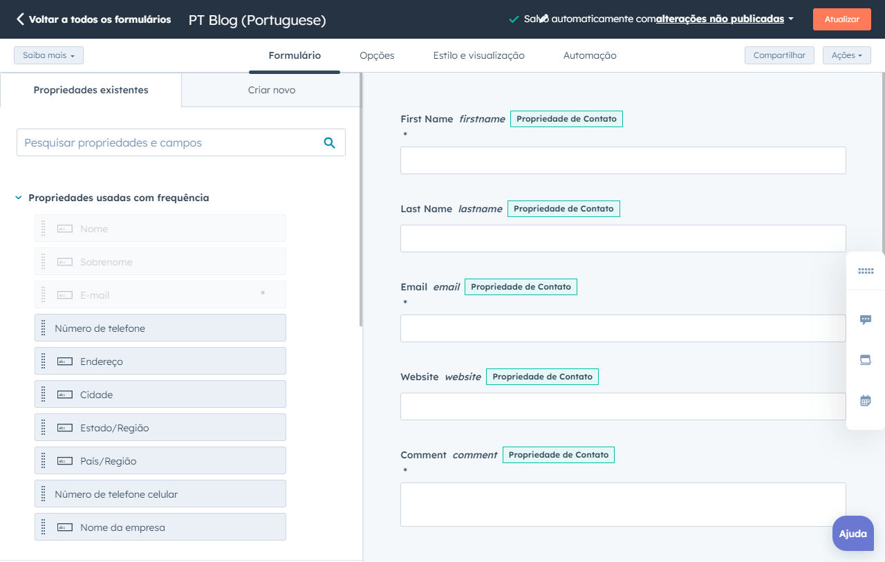 Gerador de site com IA da HubSpot mostrando um exemplo de site com um formulário de contato.