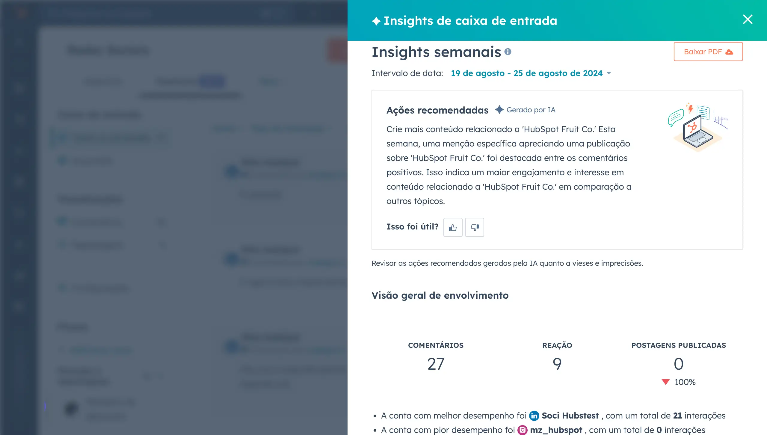 monitoramento de menções da ferramenta de gestão de redes sociais da HubSpot