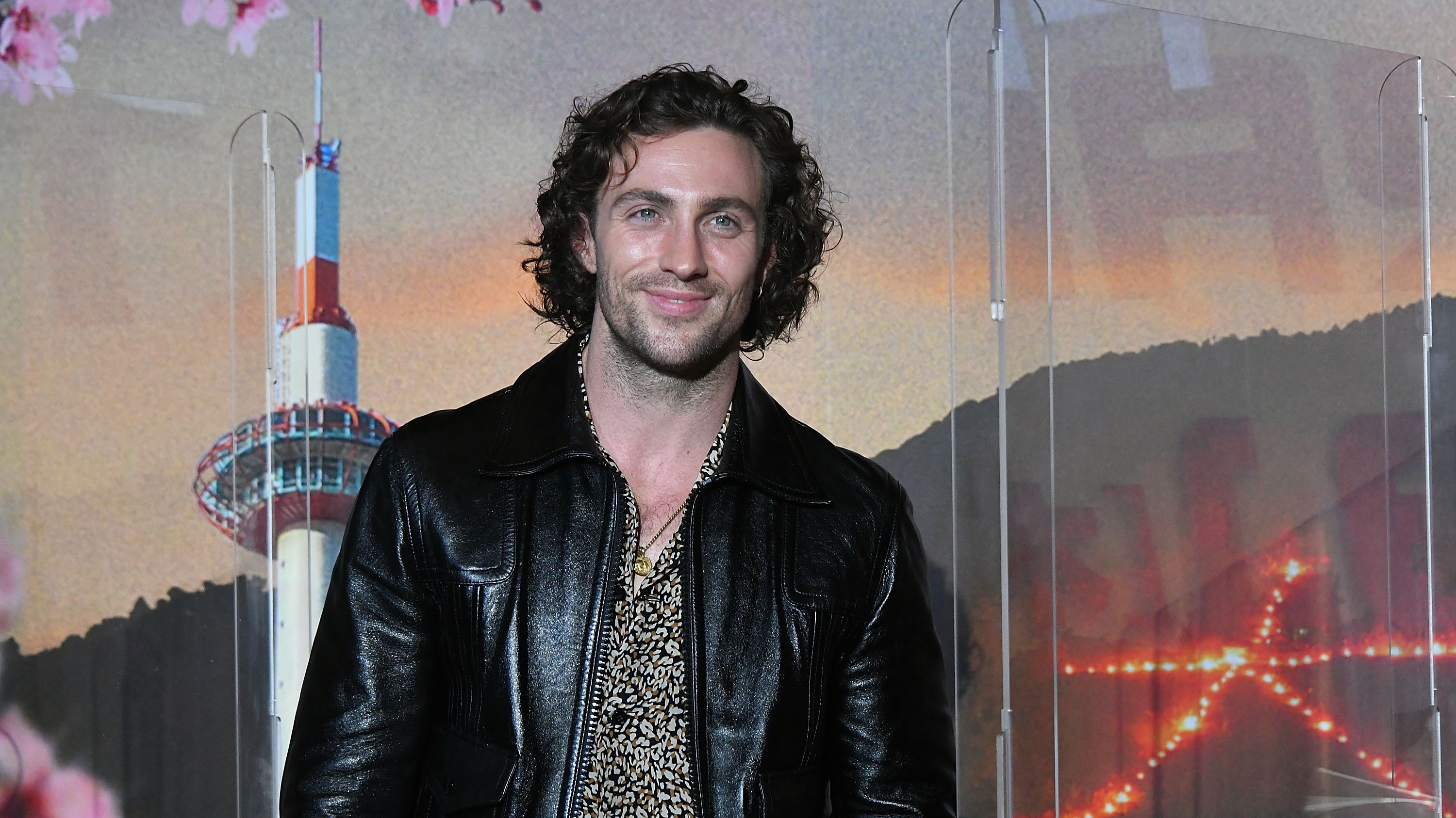 Aaron Taylor-Johnson attends the "Bullet Train" stage greeting at Toho Cinemas Kyoto on August 23, 2022 in Kyoto, Japan.