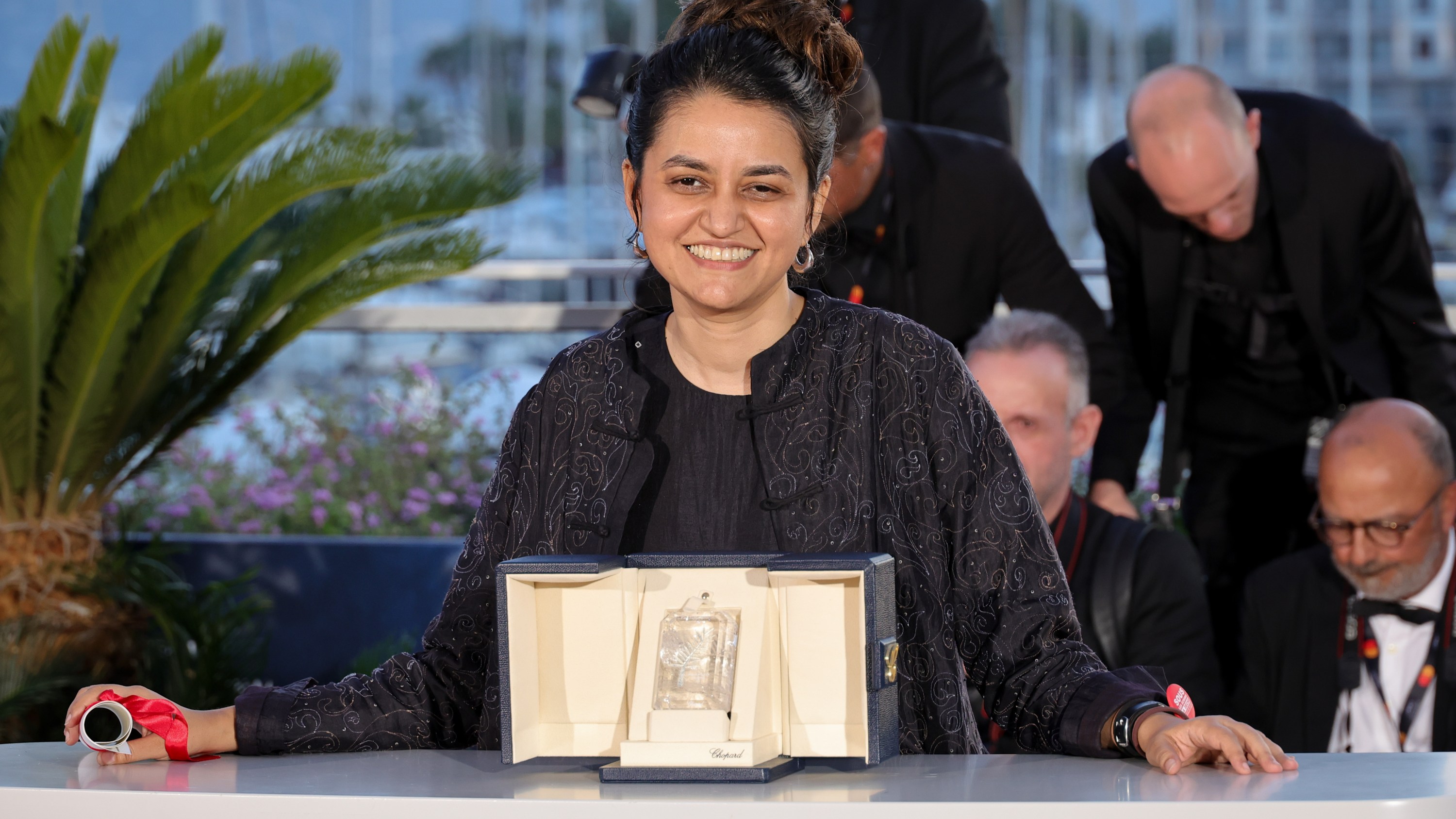 CANNES, FRANCE - MAY 25: Payal Kapadia poses with the Grand Prix Award for 'All We Imagine As Light' during the Palme D'Or Winners Photocall at the 77th annual Cannes Film Festival at Palais des Festivals on May 25, 2024 in Cannes, France. (Photo by Neilson Barnard/Getty Images)