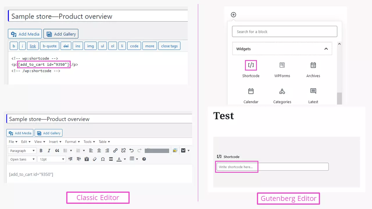 Shortcode di WooCommerce: inserimento con l'editor classico e Gutenberg