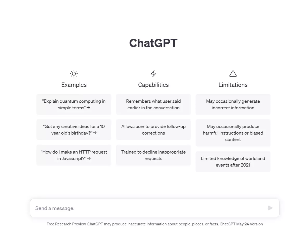 Screenshot dell’interfaccia utente di ChatGPT