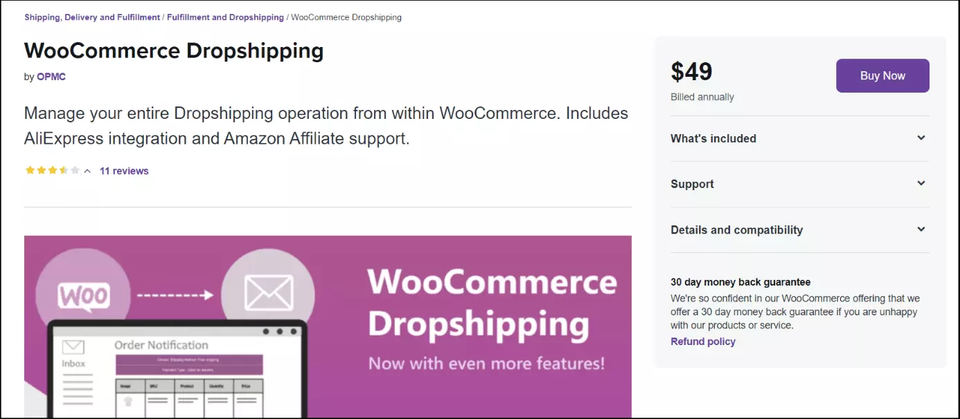 Schermata del sito di WooCommerce Dropshipping