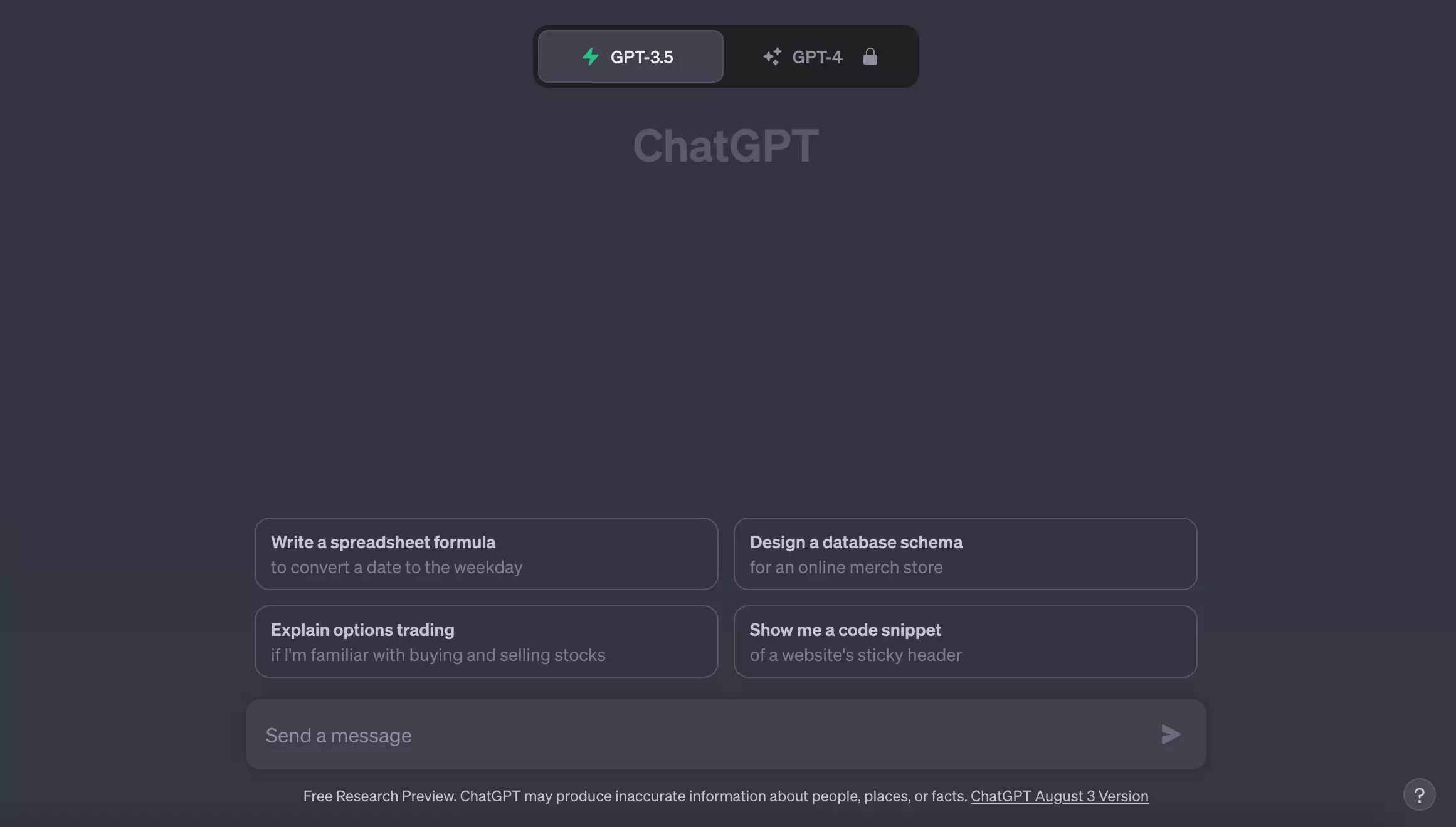 Screenshot dell’interfaccia utente di ChatGPT