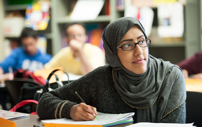 close up of a student in a classroom