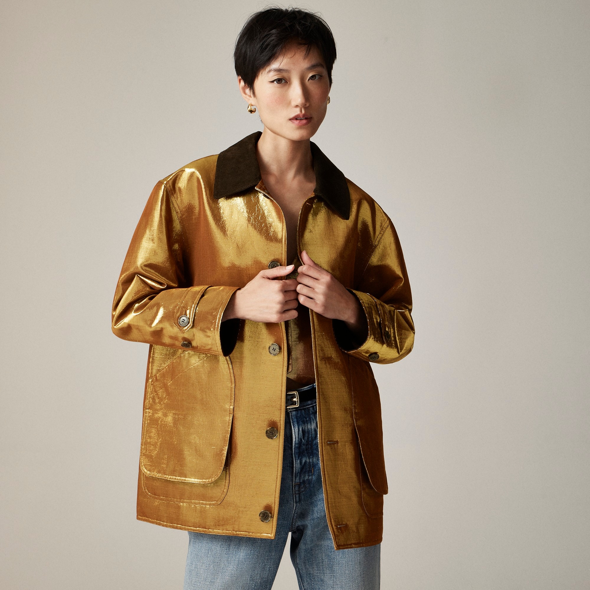 Christopher John Rogers X J.Crew Barn Jacket™ in gold lamé