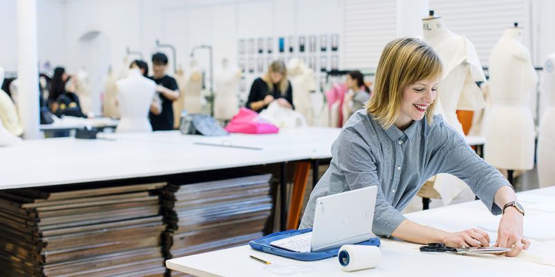 Libby Chilton, MA Fashion, Enterprise and Society student in a studio space