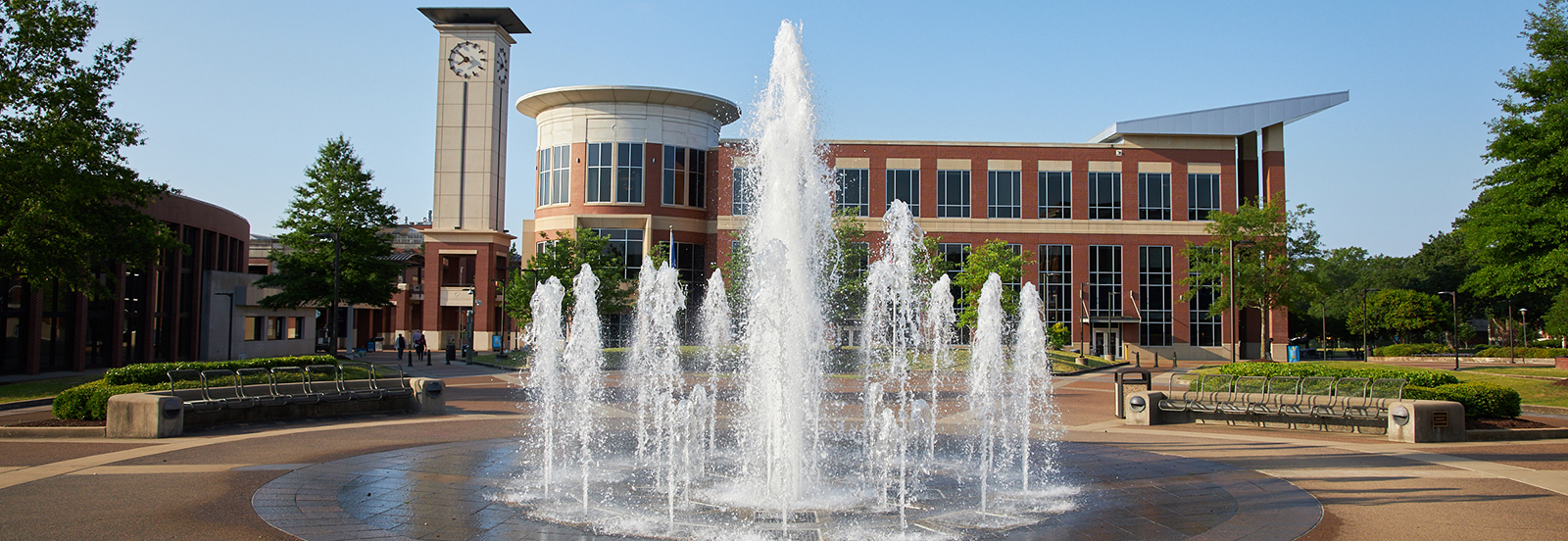 university center with fountain in foreground