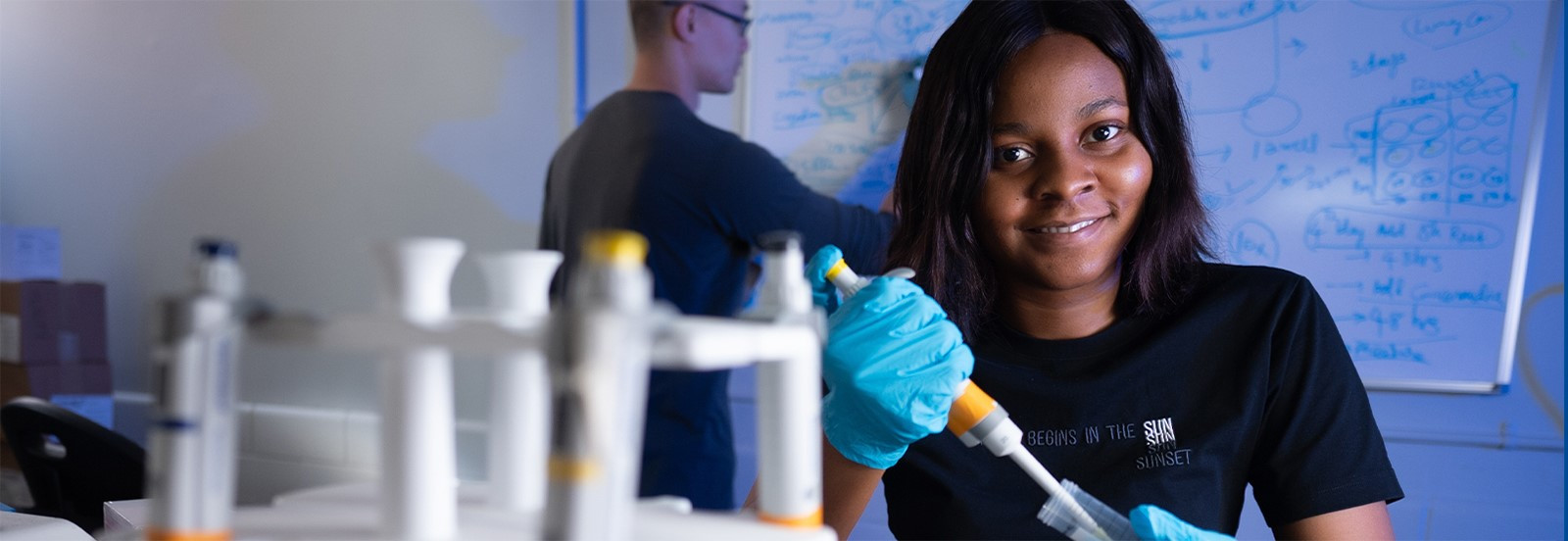 Student in laboratory classroom. 