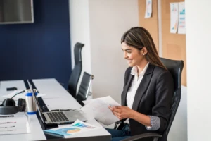 A private equity employee working on a project with Copilot