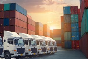 Image of trucks parked in front of storage containers