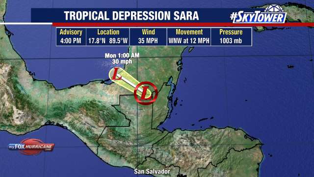 Tropical Depression Sara Official NHC Track