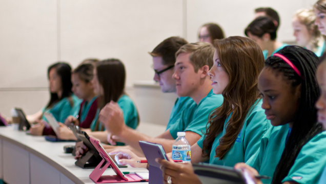 Classroom with optometry students watching lecture