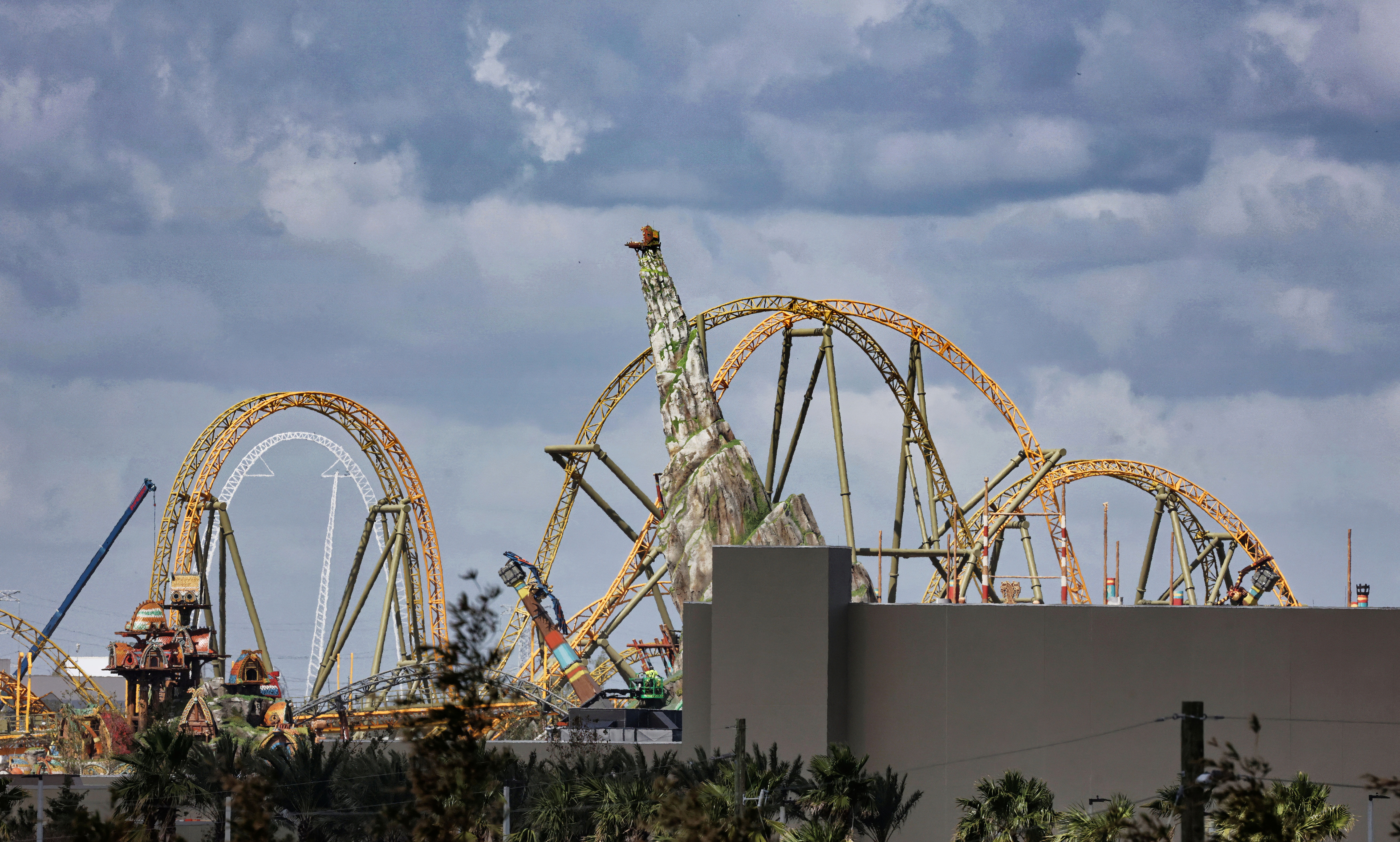 Construction continues at the Universal Epic Universe theme park, in this view seen from the UCF Rosen College of Hospitality Management on Universal Blvd. Universal Orlando has announced that the grand opening for Epic Universe will be May 22, 2025. (Joe Burbank/Orlando Sentinel)