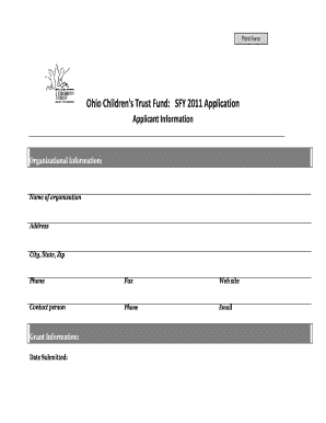 Print Form Ohio Children's Trust Fund: SFY 2011 Application Applicant Information Organizational Inf