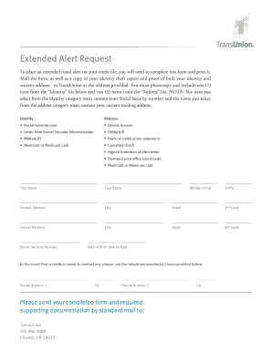 Extended Alert Request - TransUnion - Online Fraud Alert