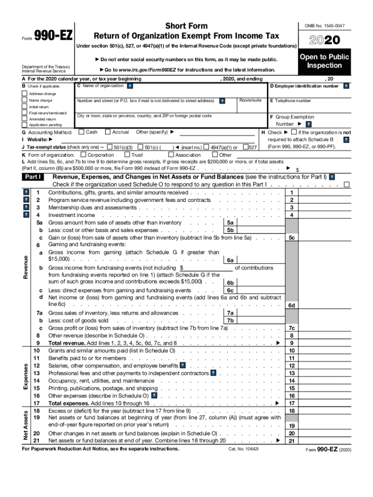 2020 form 990 ez Preview on Page 1