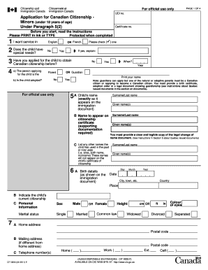 Application for Canadian Citizenship Minors (under 18 years of age)