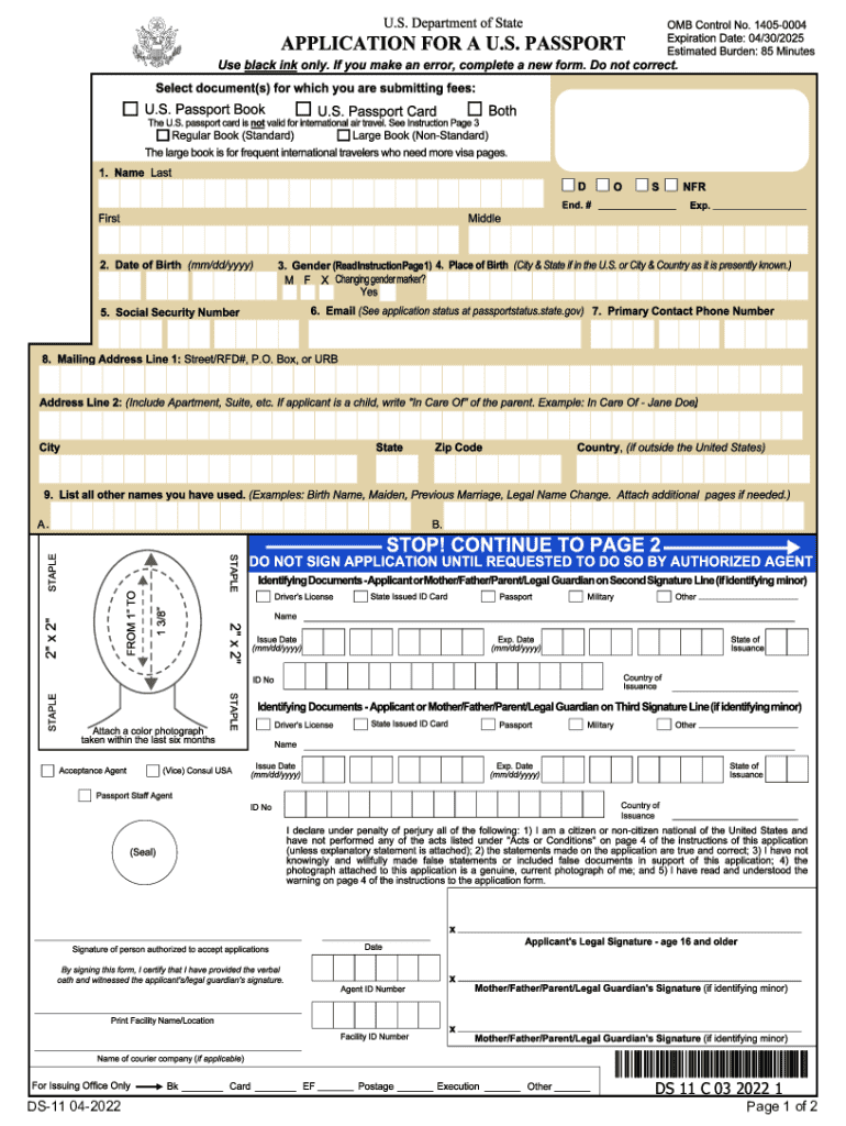 ds 11 passport form Preview on Page 1