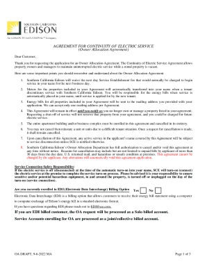 AGREEMENT FOR CONTINUITY OF ELECTRIC SERVICE